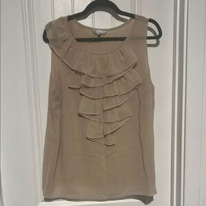 CAbi Tan Ruffled Blouse Sleeveless